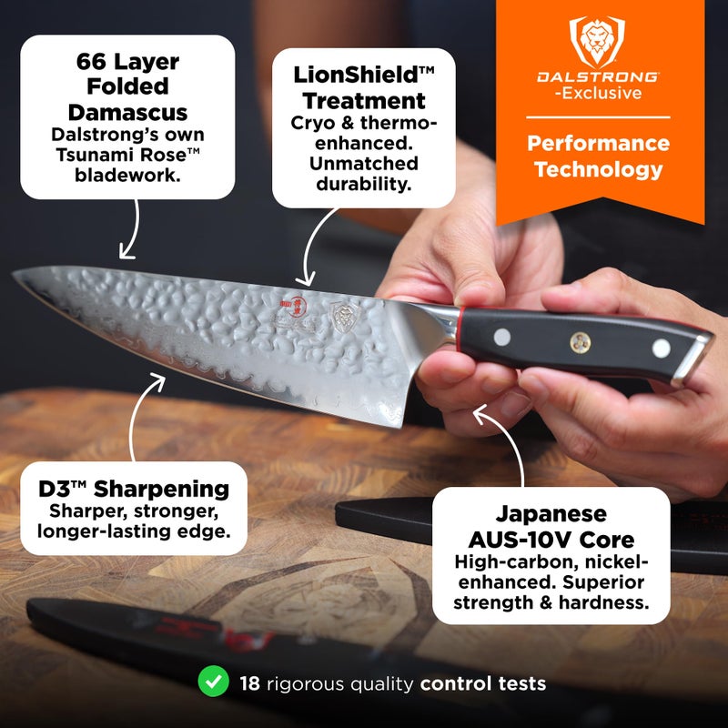 Dalstrong Professional Chef Knife - 8â€ Blade - Shogun Series ELITE - Damascus Chef Knife - Japanese AUS-10V Super Steel - G10 Black Handle - Razor Sharp - Chef Knife with Sheath - Image 3